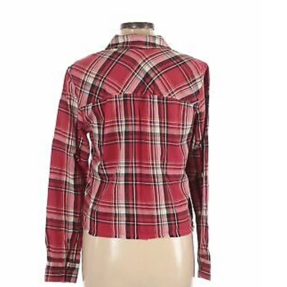 L.A. Hearts Plaid Long Sleeve Button Down Cropped Shirt Size Small - Picture 4 of 8